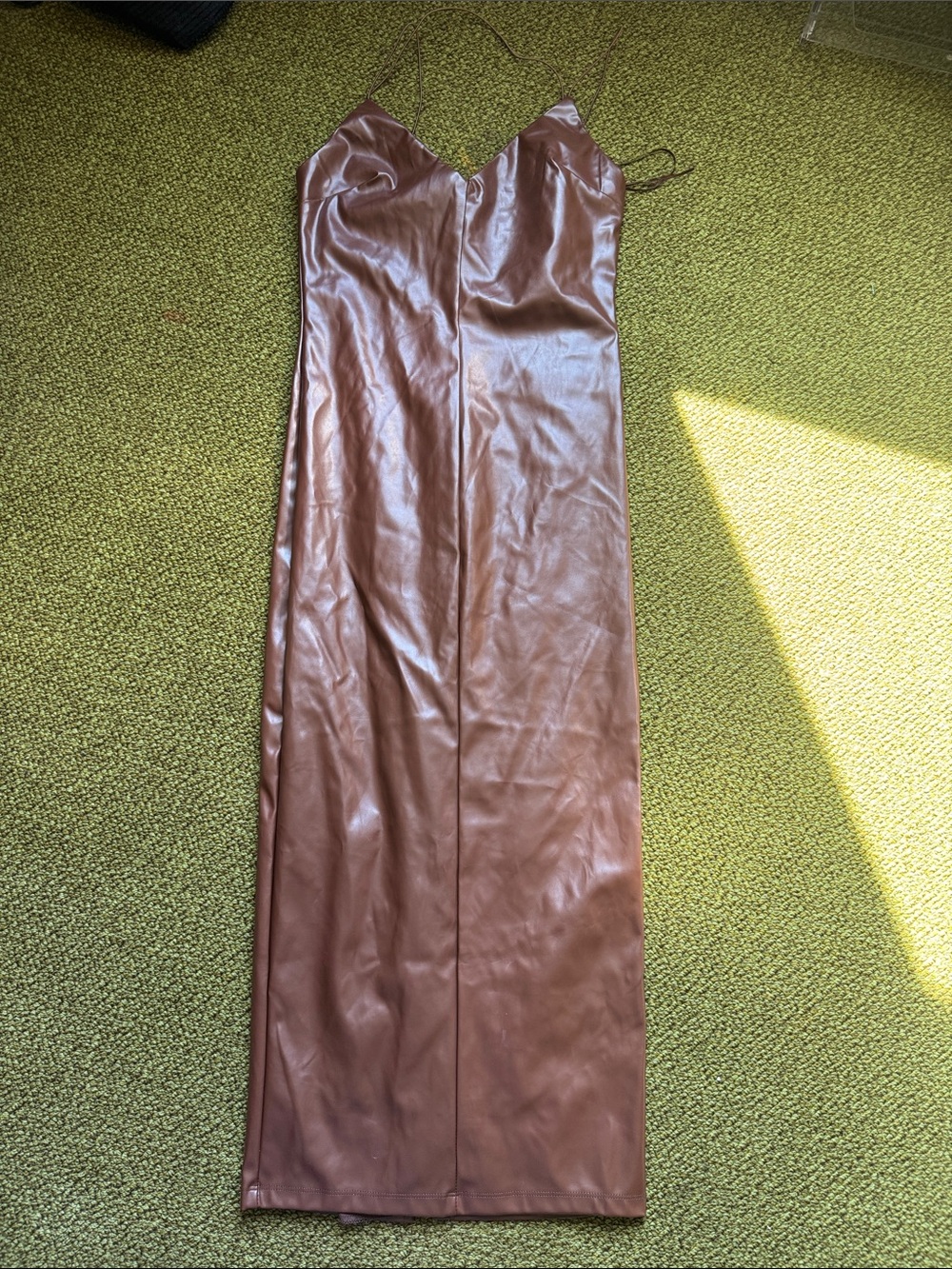 Fashion Nova Brown Bodycon Faux Leather Dress with Asymmetrical straps SZ S